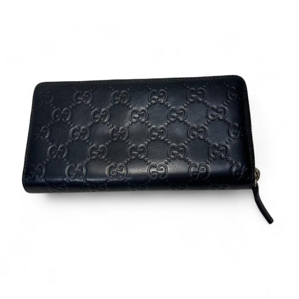 GUCCI Guccissima Leather Zip Around Long Wallet, Black GG Embossed - Picture 3 of 15